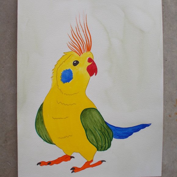 "Polly" parrot watercolor painting, 9"x12" - Picture 2 of 3